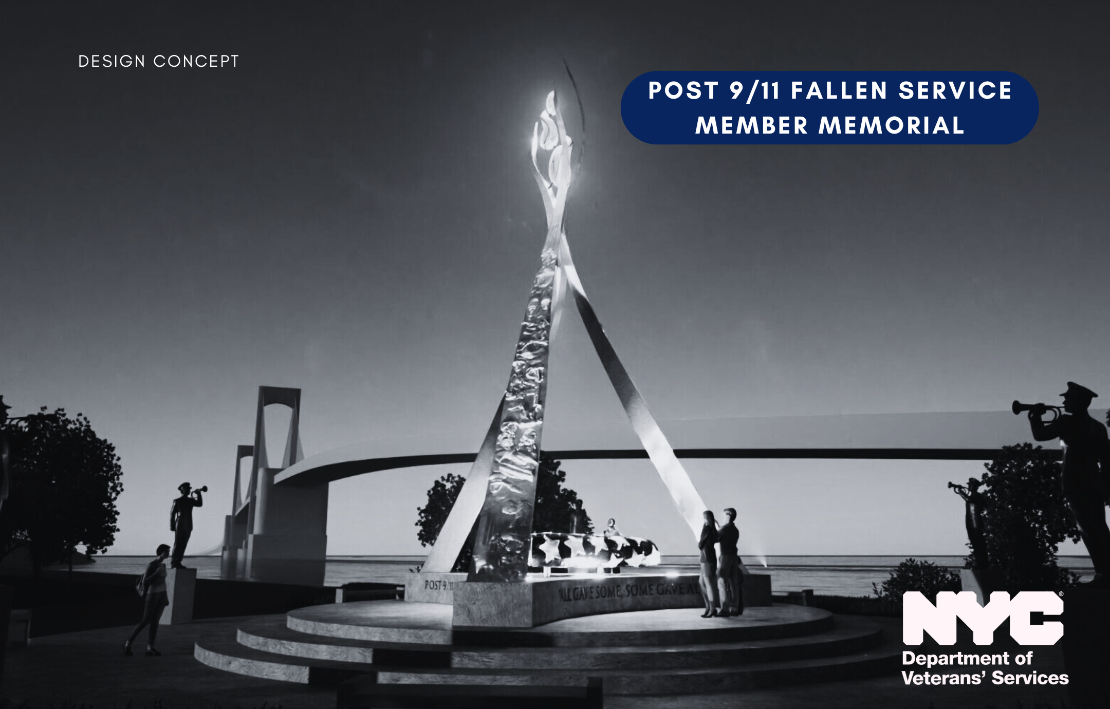 Black and white photo of Post-9/11 fallen service member memorial design concept.
                                           